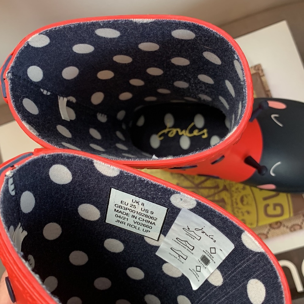 ❗️PRICE FIRM! Joules Roll Up Flexible Printed Rain Boots Red Lady Bug US Kids 9_7